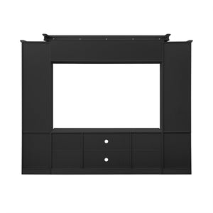 English Elm Entertainment Wall Unit with Glass Doors Open Shelving Mdf Living Room Storage Black N710S688102B
