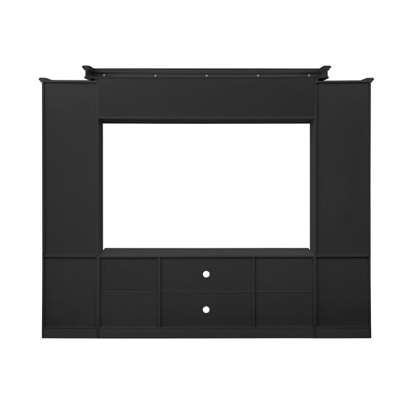English Elm Entertainment Wall Unit with Glass Doors Open Shelving Mdf Living Room Storage Black N710S688102B