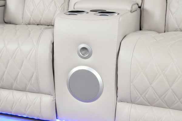 English Elm Fortuner Modern Upholstery Recliner Loveseat With Massage, Led Lights & Bluetooth - Beige Elegance G150109102