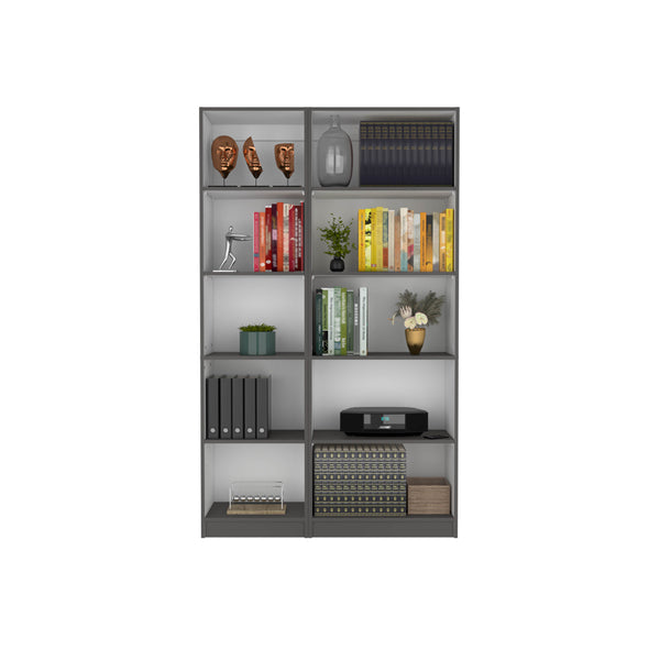 English Elm Kenyon Slim Two-Piece Bookcase Set with 10 Shelves — Modern Durable Particleboard Storage Solution Multicolor 45 L x 16 W x 6 H B200S00302