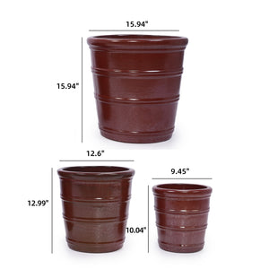 English Elm 3 Pieces Ceramic Flowerpot Set - Handcrafted Modern Planters In Bean Paste Red For Home & Garden W3273P321532