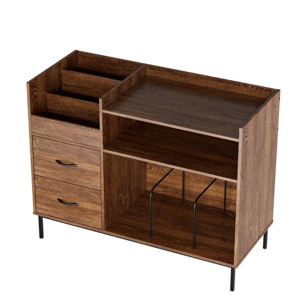 English Elm Record Player Stand with Vinyl Storage Mid-century Wood Console for Living Room T2398P438826