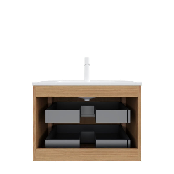English Elm Noor Oak Veneer Floating Bathroom Vanity with Grooved Plywood Cabinet and Ceramic Basin W2615P380401