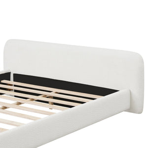 English Elm [cozy White Boucle Platform Bed Low Profile Upholstered Frame for Modern Bedrooms N769P365684A