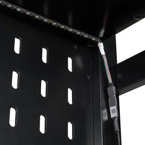 English Elm Full Size Gaming Loft Bed with Built-in Desk Led Lighting Usb Ports and Pegboard Black+Blue LT000270AAC