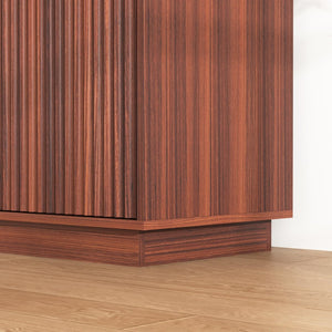 English Elm Black Fluted Wave Door Media Console with Built-in Power Outlet and Adjustable Shelving Walnut W409P452058