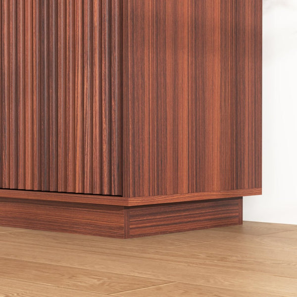 English Elm Black Fluted Wave Door Media Console with Built-in Power Outlet and Adjustable Shelving Walnut W409P452058