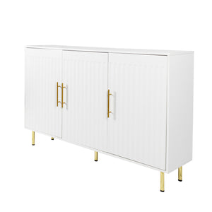 English Elm 3-Door Fluted Sideboard with Gold Handles, 55" White Buffet Cabinet for Kitchen Dining Living Room W2282P220597