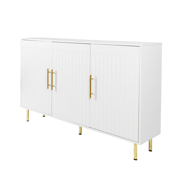 English Elm 3-Door Fluted Sideboard with Gold Handles, 55" White Buffet Cabinet for Kitchen Dining Living Room W2282P220597