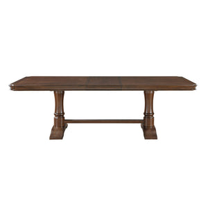 English Elm Formal Nine Piece Cherry Trestle Dining Set with Nailhead Upholstered Chairs Extendable B011S01374