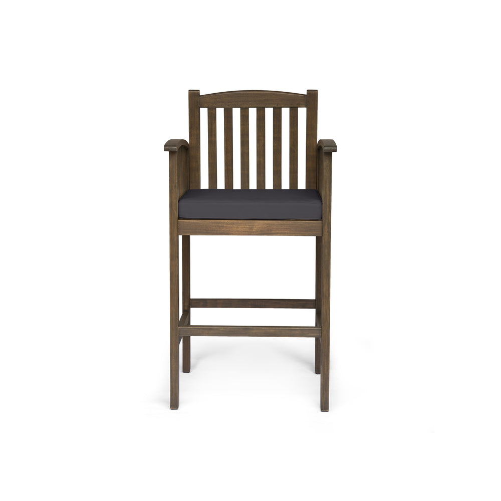 English Elm Christopher Knight Home® - CASA Acacia Outdoor Barstool Set of 2 with Water-Resistant Cushions, Rustic Slat Design, Durable Grey 63833.00GRY