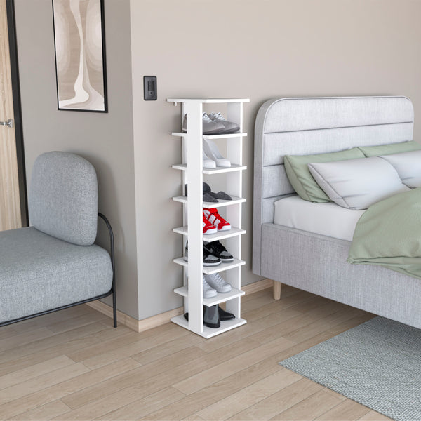 English Elm Odesto 48.7" Tall 8-Tier Vertical Shoe Rack — Narrow White Space-Saving Tower for Entryway, Closet Storage B200P239110