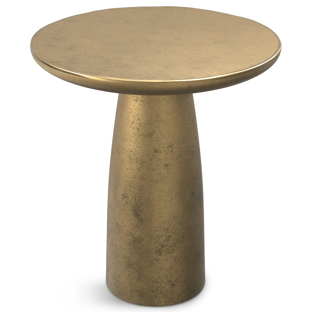 English Elm Dominique Hand-Finished Cast Aluminum Side Table in Antique Brass Finish, 22" Round, Versatile Accent Piece B136P239035