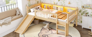 English Elm Twin Xl Solid Pine Loft Bed with Built-in Led Lighting and Storage Shelves Natural W1580S00366