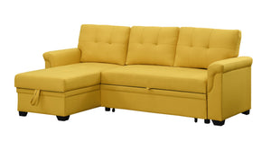 English Elm Jardin Linen Upholstered Sleeper Sectional with Reversible Chaise and Hidden Storage Yellow B2749S00009