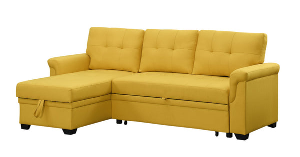 English Elm Jardin Linen Upholstered Sleeper Sectional with Reversible Chaise and Hidden Storage Yellow B2749S00009