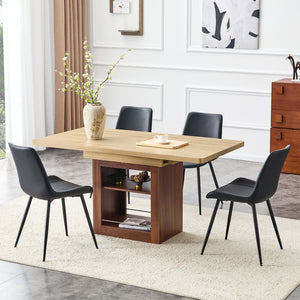 English Elm Scalable Extendable Dining Set Four Chairs Linen Upholstered Walnut Base Modern Black,Walnut,Wood W1151S04678