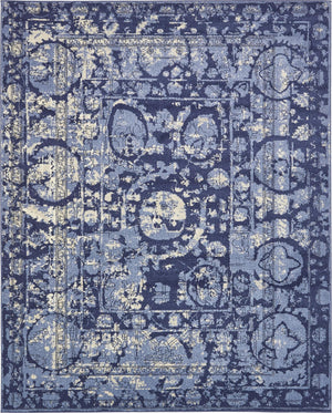 Unique Loom La Jolla Vintage Machine Made Border Rug Blue, Ivory/Navy Blue/Light Blue 7' 10" x 10' 0"