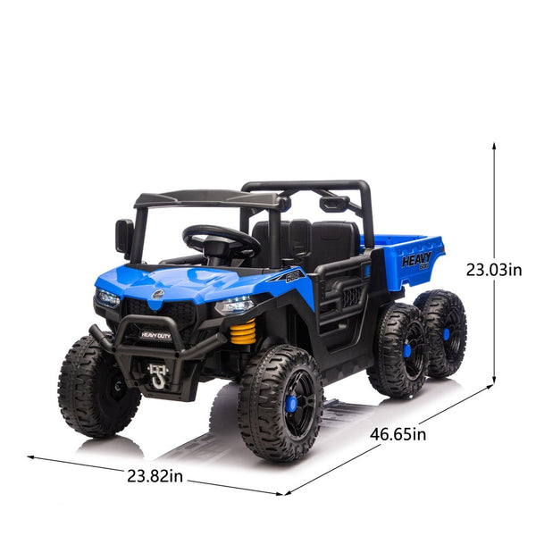 English Elm 24v Electric Kids Dump Truck 4wd Six Wheel Ride on with Remote Suspension Cargo Bucket Blue W1578P380843