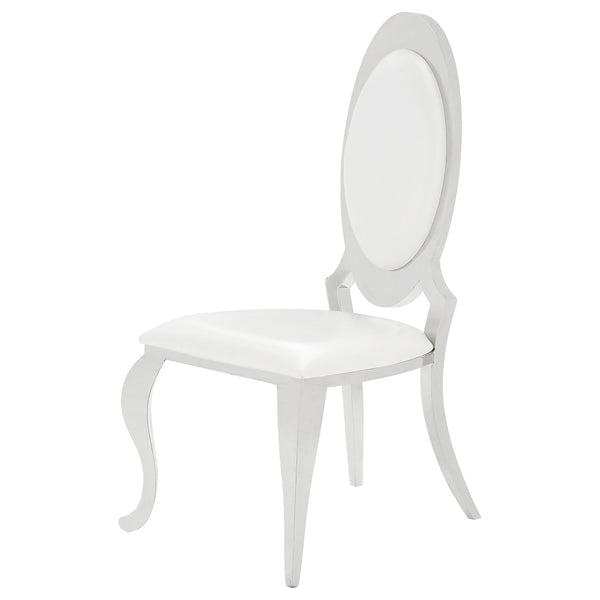 English Elm Chester Cream White Upholstered Dining Side Chairs Set of 2 — Chrome Frame, Oval Back, Easy-Clean Faux Leather B062S01287