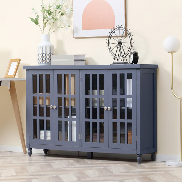 English Elm Homcom Modern Buffet Cabinet With Tempered Glass Doors, Adjustable Shelf & Stylish Gray Finish W2225P217376