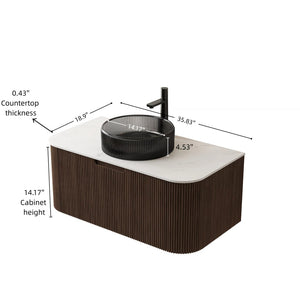 English Elm Dina Floating Bathroom Vanity Sintered Stone Top Glass Basin Striped Plywood Cabinet W2615S00424