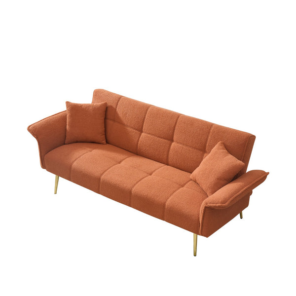 English Elm 70-inch Teddy Fleece Sofabed Convertible Futon with Adjustable Arms & Backrest, Plush Studio Bed Lounge Orange W2290P257421