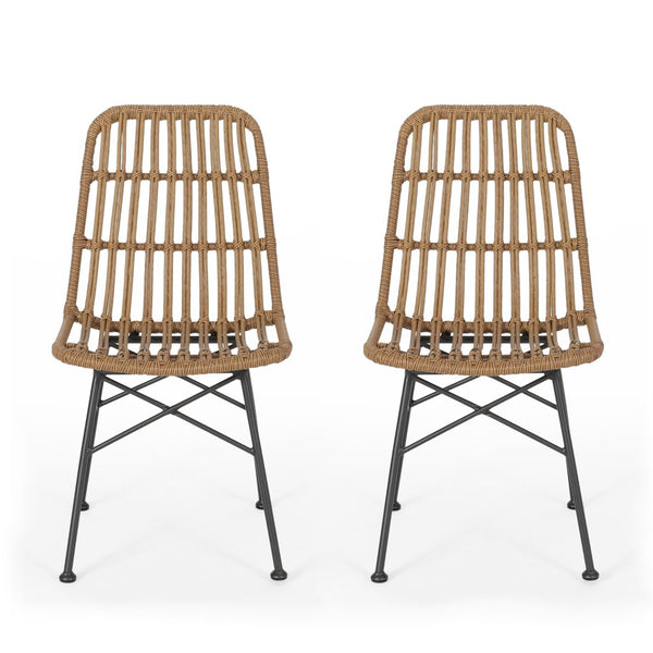English Elm Sawtelle Outdoor Dining Chair Set Rattan Wrapped Metal Frame Patio Seating 65487.00LBRN