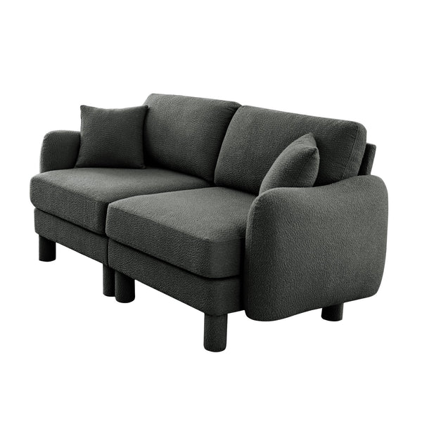 English Elm Boucle 2-Seater Loveseat Sofa In Dark Grey - Soft Fabric, Shell-Shaped Armrests, Modern Comfort W3041S00298