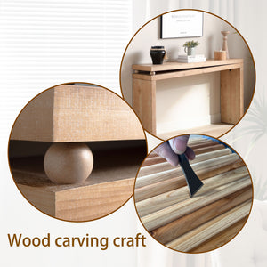 English Elm Narrow Natural Wood Console Table 52.6" — Slim 12" Depth Entryway Hallway Table with Bead Detail, Rustic Modern Style W2729P270749