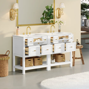 English Elm 60'' Elegant Bathroom Vanity Set With Ceramic Sink, Solid Wood Frame, Ample Storage & Modern Design N710SS00004K