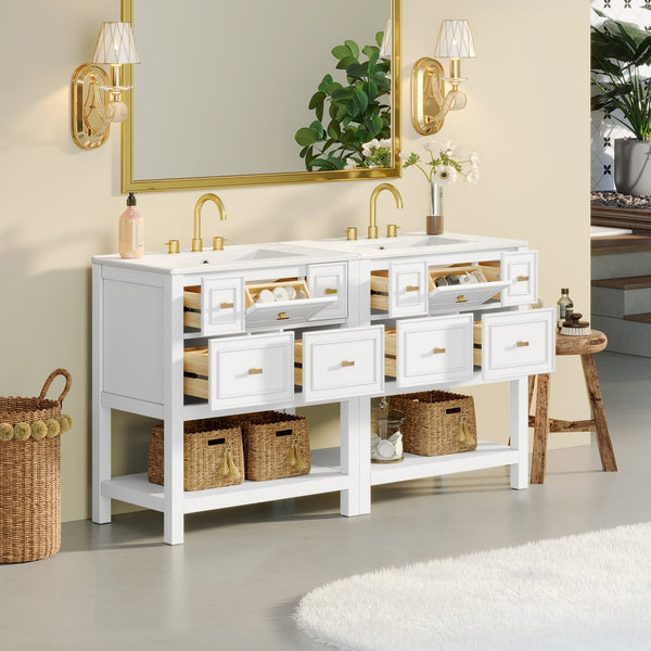English Elm 60'' Elegant Bathroom Vanity Set With Ceramic Sink, Solid Wood Frame, Ample Storage & Modern Design N710SS00004K