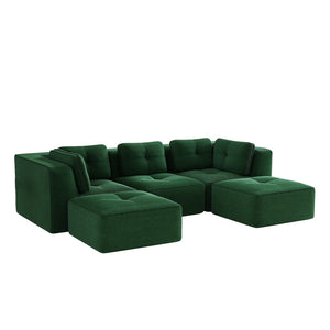 English Elm Modern Corduroy U-shaped Sectional with Tufted Cushions Deep Seat and Movable Ottomans Green W714S01797