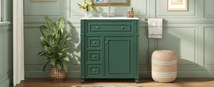 English Elm Bathroom Vanity with Sink French-Inspired 30" Ceramic Basin Vanity Cabinet with Soft-Close Doors & Drawer Organizer Green N710P286723F