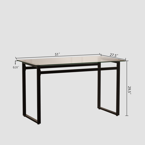 English Elm 51" Modern Minimalist Glass Dining Table for 4-6 with 8mm Tempered Top, Black Chrome Legs, Sleek Desk W3732P356636