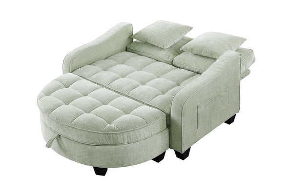 English Elm Two-Seater Chaise Lounge Sofa With Irregular Armrests & Storage Footrest – Cozy Cyan Design For Living Room W487S00386-GIGA