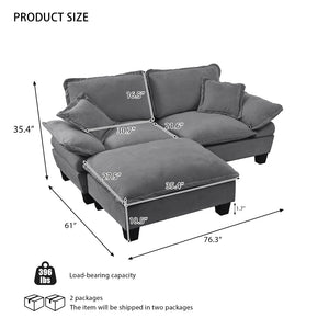 English Elm Modular Cloud Sectional Sofa Chenille Upholstered with Ottoman for Apartment Living Grey W3163S00112