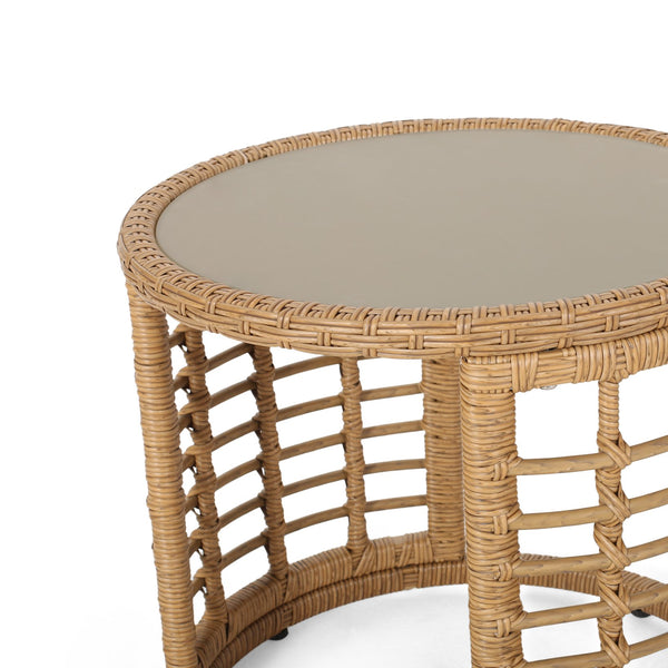 English Elm Christopher Knight Home® - TATIANA Side Table Rattan Accent with Sleek Round Profile, Durable Woven Texture, Compact Design Light Brown 66027.00LBRN