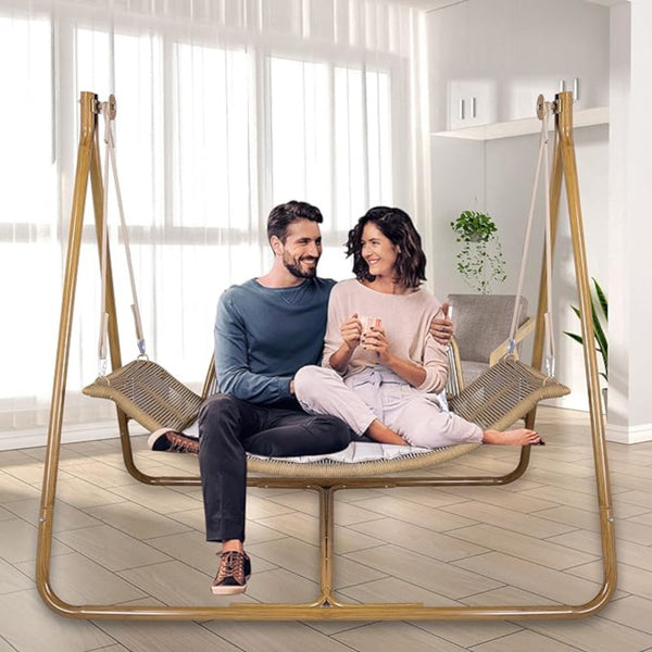 English Elm Hammock Heavy-Duty Steel C-Stand for Hammock & Egg Chairs - Indoor Outdoor Portable, Rust-Resistant Gold+Brown W2707P184379