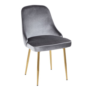 English Elm Marcel Velvet Dining Chair with Gold Tapered Legs — Glam Contemporary Upholstered Seat, Set of 2 Blue+Grey B202P223863