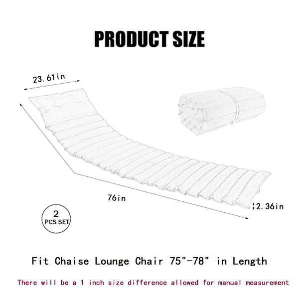English Elm 2PCS 72.8" Chaise Lounge Cushions Grey - Outdoor Patio Replacement Set with Straps, Removable Covers, Plush Sponge Comfort W419P182869