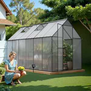 English Elm 6x12 Walk-in Polycarbonate Greenhouse Aluminum Frame Uv Protected Year-round Garden Shed W2259S00048