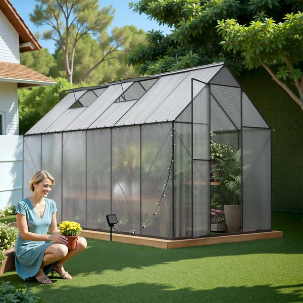 English Elm 6x12 Walk-in Polycarbonate Greenhouse Aluminum Frame Uv Protected Year-round Garden Shed W2259S00048