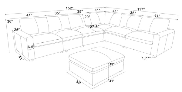 English Elm Leather Match Modular Sectional Sofa with Top Grain Upholstery for Open Living Rooms Blue Gray B2748S00171