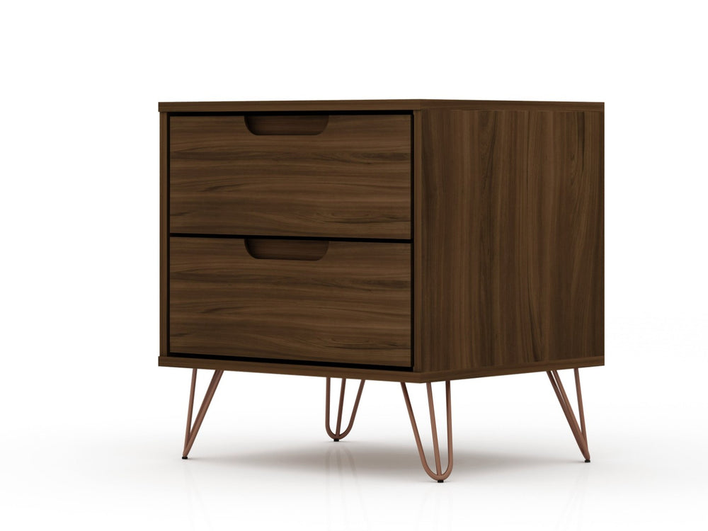 English Elm Rockefeller 20" Chestnut Brown Nightstand - Mid-Century 2-Drawer Design With Custom Handle Options B365P398169-GIGA