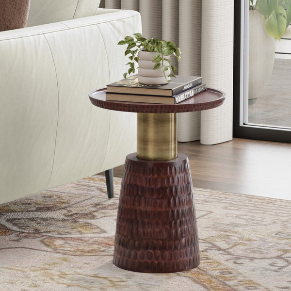 English Elm Breanna Hand-carved Mango Wood Round Side Table with Gold Accent for Modern Interiors B136P414658