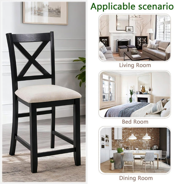 English Elm Dining Chairs Set of 4 Solid Rubberwood Counter Height with Padded Linen Seat W1998P336529