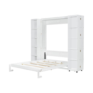 English Elm Queen Murphy Wall Bed with Hydraulic Lift and Push Pull Cabinet Storage Unit White LP000381AAK