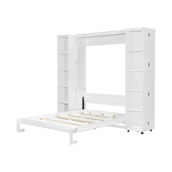 English Elm Queen Murphy Wall Bed with Hydraulic Lift and Push Pull Cabinet Storage Unit White LP000381AAK