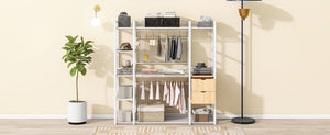 English Elm Open-Style Wardrobe Storage System with Heavy-Duty Metal Frame, Rails, Shelves & Drawers - Sleek Durable Design for Organized Living White SF000087AAK